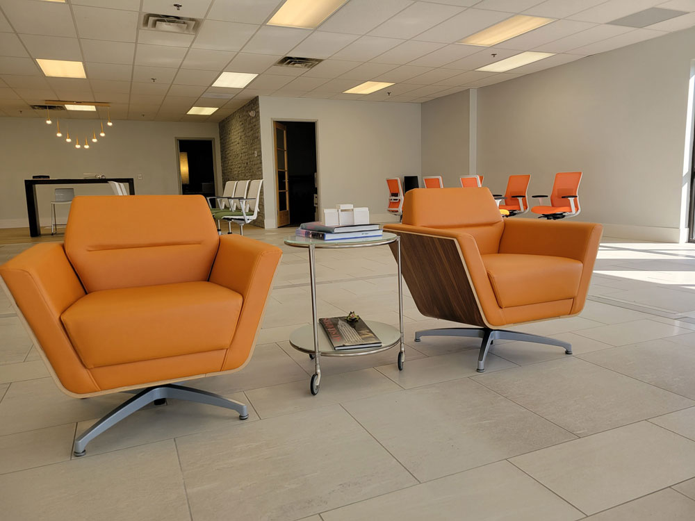 ENZO lobby with orange chairs